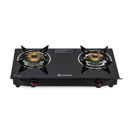 Candes Glass Gas Stove, 2 Burners, Manual Ignition, Toughened Glass, Nylon Knob, LPG, ISI Certified, 1 Yr Warranty, Black-Candes Glass Gas Stove, 2 Burners, Manual Ignition, 6mm Toughened Glass, 