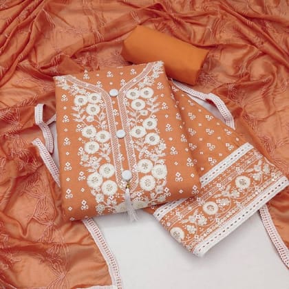 Unstitched Cotton Blend Salwar Suit Material Embroidered