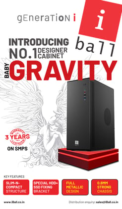 iBall Gravity Pc Cabinet 0.8mm Strong Structure, 1, With i Ball SMPS- Black