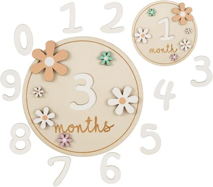 American Elm Wooden Baby Monthly Milestone Flower Style Baby Keepsake Newborn Sign with 11 Numbers Baby Milestone