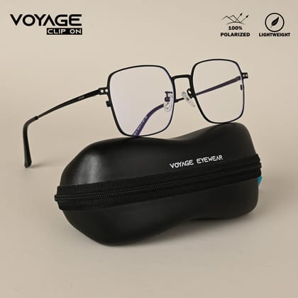 Voyage Black Square Metal Clip-On Polarized Sunglasses for Men & Women (7013PMG4655-C1)