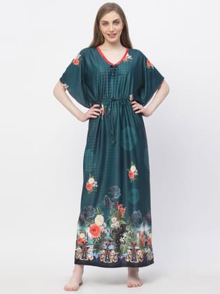 V-Neck Floral Satin Maxi Kaftan Nightdress