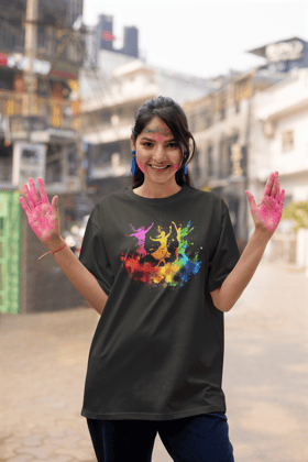 Celebrate Holi  with Holi special women's oversized t-shirt-XS / Black