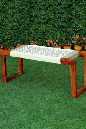 Sirohi Sona Cotton & Jute Wooden Bench-Detachable Modern Legs