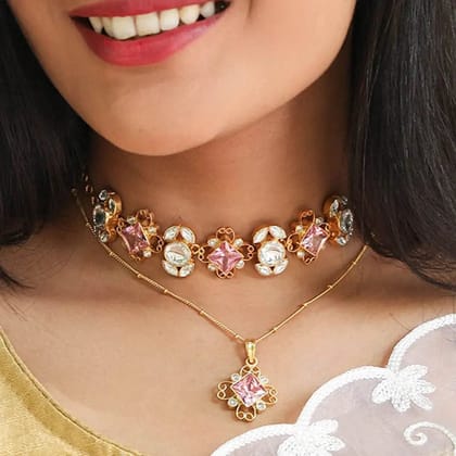 Gulabo Statement Silver Gold Plated Choker-Necklace