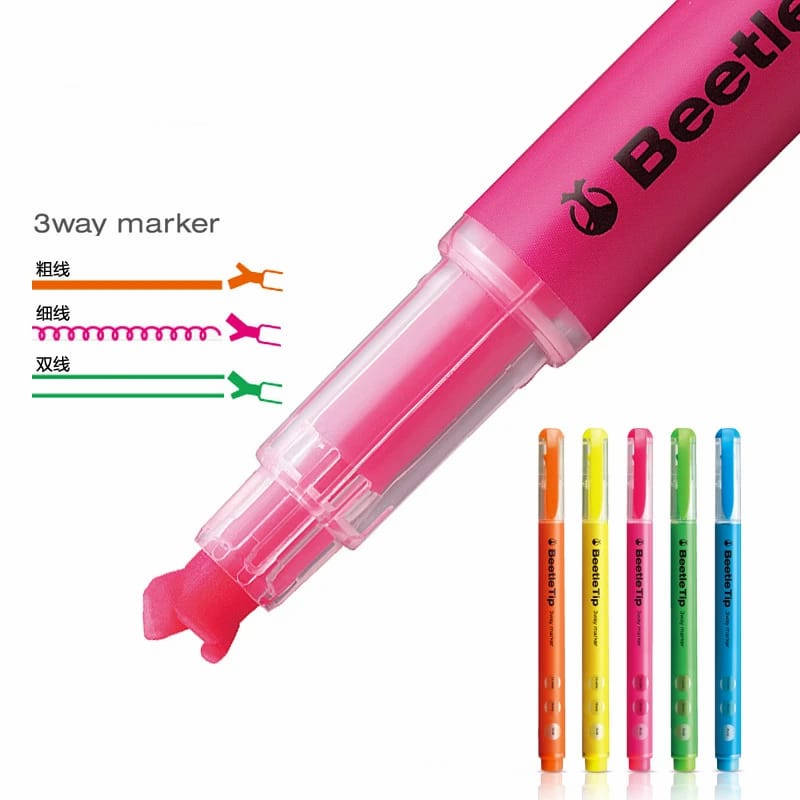 Kokuyo Beetle Tip 3Way Highlighter Pen-Yellow