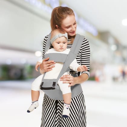 Upsy Daisy Baby Carrier With 4 In 1 Carry Position, 100% Cotton Fabric-Grey Cream
