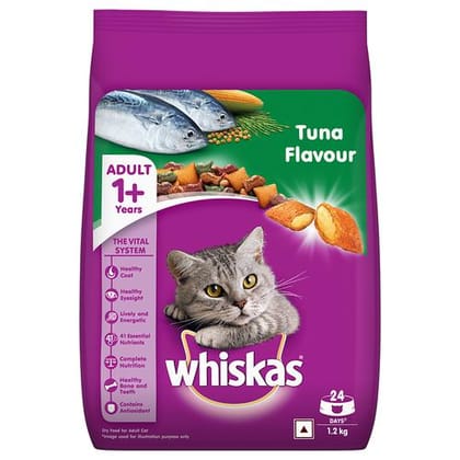 Whiskas Dry Cat Food, Tuna Flavour, For Adult Cats, +1 Year, 1.2 Kg