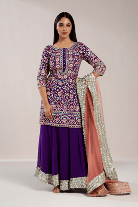 PURPLE FLORAL KURTA SET-XS