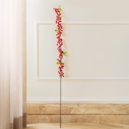 Festive Red Berry Artificial Stem (Single Stem Only)-Available / PVC / Height - 40 Inches
