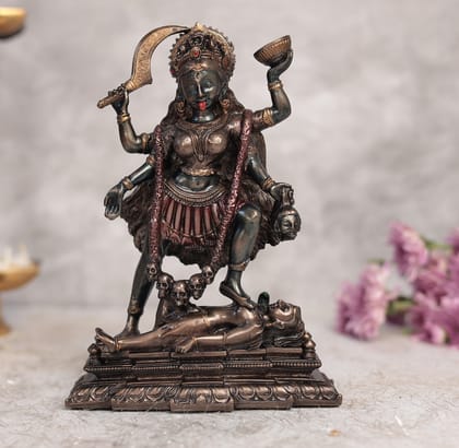 Cold Cast Resin Bronze Maa Kali Idol, Puja Sculpture | 7.5 Inches-Height 7.5" / Copper Finish / Resin (Marble Dust)