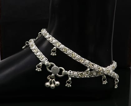 11.8" sterling silver solid customized design ankle bracelet foot bracelet anklets vintage designer tribal belly dance jewelry ank327