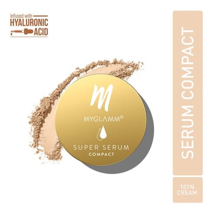 MyGlamm Super Serum Compact - 101N Cream | Skin-Perfecting Hydrating Compact Powder With Hyaluronic Acid & Vitamin E for Skin Protection (9g)