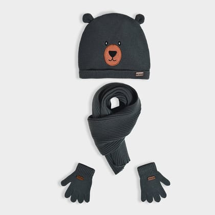 Neutral Love Bear Knitted Cap Set-2-4 Y / Grey