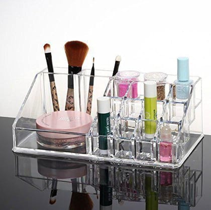 KATHIYAWADI 16 Grid Acrylic Lipstick Holder Stand Organizer Cosmetic Organizer, 8.5 X 6.5 X 3.2 Inch, Transparent