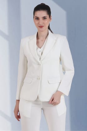 Stretch Crepe Single Breasted Blazer, Ivory-XS