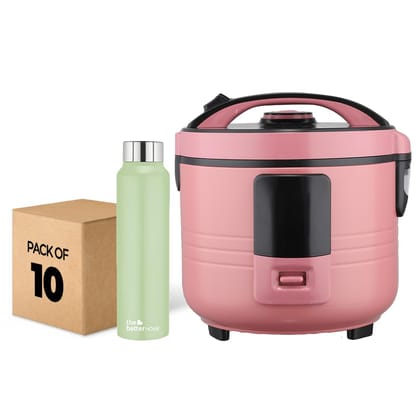 The Better Home FUMATO Cookeasy Automatic 500W Electric Rice Cooker 1.5L Pink  Stainless Steel Water Bottle 1 Litre Pack of 10 Green-The Better Home FUMATO Cookeasy Automatic 500W Electric Rice C