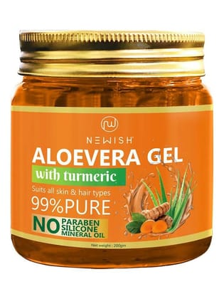 NEWISH Aloe vera Gel With 100% Pure Turmeric For Skin, Hair And Body (200 GM)