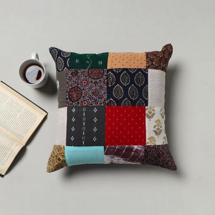 Multicolor - Handcrafted Cotton Patchwork Cushion Cover (16 x 16 in) 17