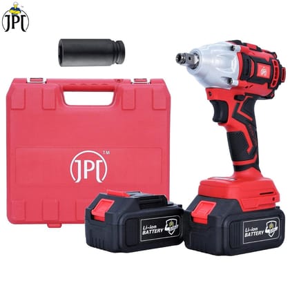 JPT 21-Volt Brushless Cordless Impact Wrench | 320 Nm Torque | 0-2300 RPM Speed | 1/2-Inch Head Hex Shank | Forward & Reverse | LED Light | 4000mAh Battery | Fast Charger | Socket | Carry Case