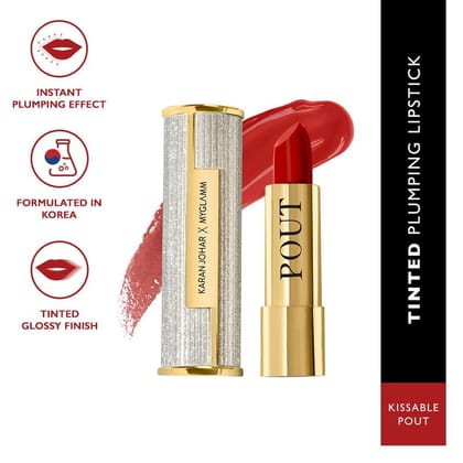 MyGlamm POUT by Karan Johar - Kissable Pout (Red Shade) | Buildable Tinted Plumping Bullet Lipstick With Glossy Finish (3.5g)