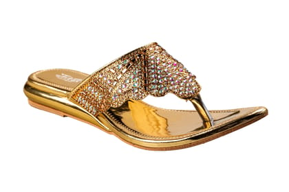 Titas Ladies Golden Wedding Chappal-Golden / 3 / Ethnic