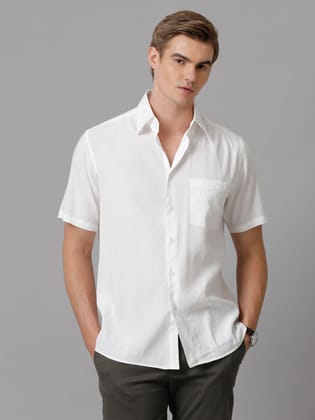 Aldeno Men Solid Casual White Shirt (LENIN)-S / White