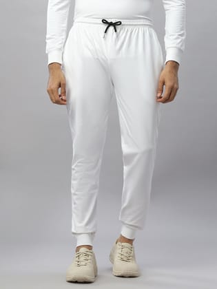 Mens Solid White Pure Cotton Joggers-M