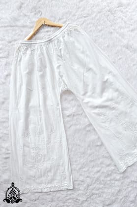 Qala Chikankari Cotton Palazzo-White