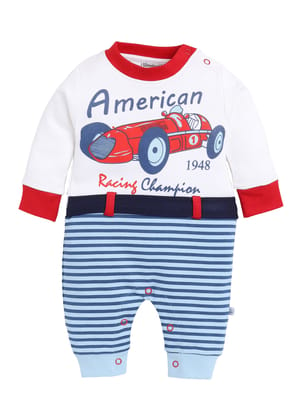 Boys Full Sleeve Racing Car Romper-NB