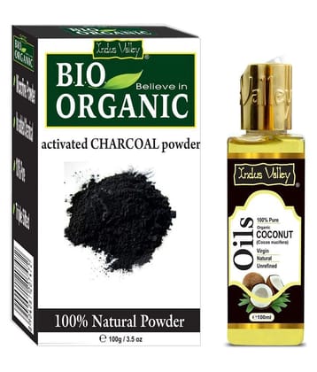 Indus Valley Natural Activated Charcoal Powder with Coconut Carrier Oil Combo pack