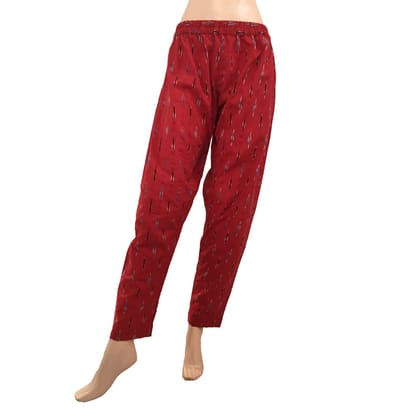 Ikat Cotton Pants with Pockets, Fully Elasticated, Red, PN1079-XXL