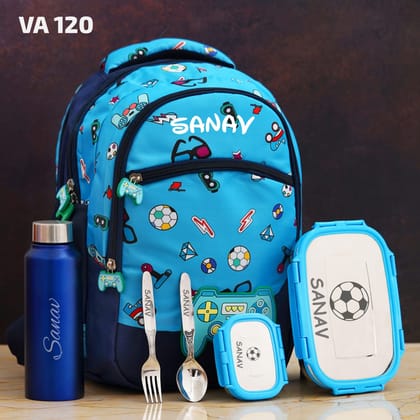 Personalised Premium School Water Resistant Bag & Kit Combo for Kids-Theme -1 - Blue