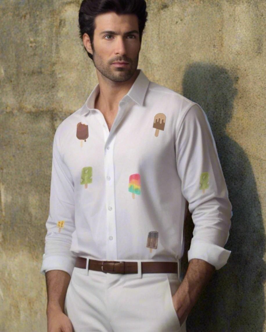 Printed Smart Casual White Shirt-WHITE / S