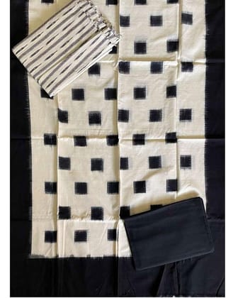 POCHAMPALLY IKKAT COTTON WHITE WITH BLACK COLOR DRESS MATERIAL-B48