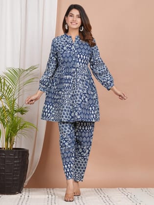 Indigo Daabu Handblock Print Co-Ord Set-M