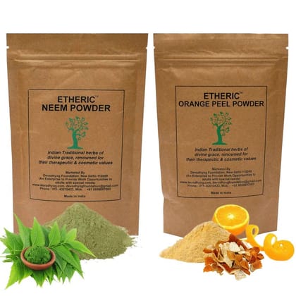 Etheric Neem Powder For Face Pack And Orange Peel Powder For skin | Organic | Glowing Skin- Each-100 Grams