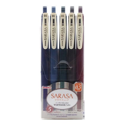 Zebra Sarasa Clip Gel Pen - Dark Vintage Color - 0.5 mm - 5 Color Set