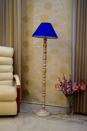 Classic Floor Lamp Blue & Brown with Conical Shade (Bulb Not Included)-Blue & Brown