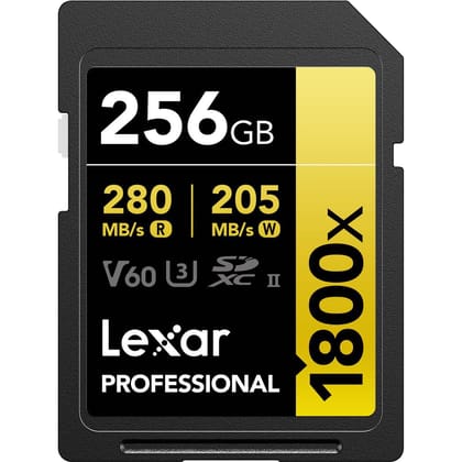 Lexar Gold Series 1800X 256GB Profoessional SDXC Card Memory UHS-II, U3 For Camera