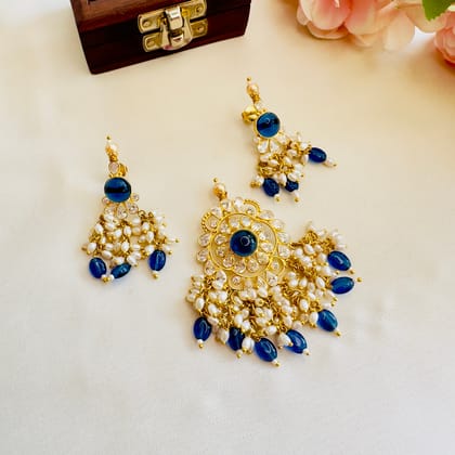 Polki AD Pendant Set-Blue