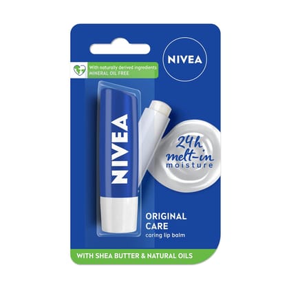 NIVEA Original Care 4.8g Lip Balm | 24 H Melt in Moisture Formula|Natural Oils | Nourished Lips