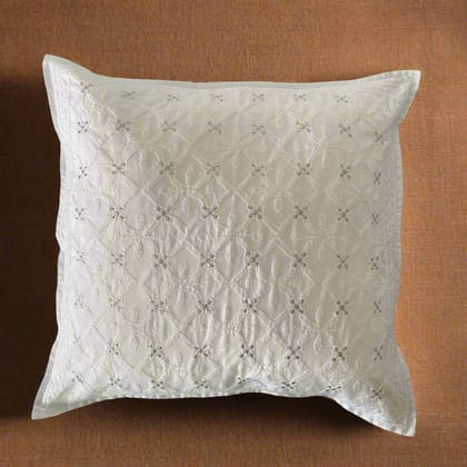 Jhalak White Chikankari Cushion Cover, 18" x 18", Pack of 1