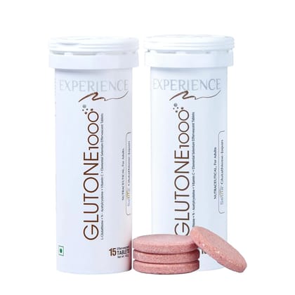 Glutone 1000 – Glutathione Effervescent Tablets| Made with Setria L-Glutathione (Japan)| For Radiant Glow| Evens Skin Tone| 15 Tablets (Pack of 2)