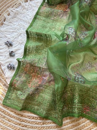 Organza Silk Saree With Chikankari and Zari Work