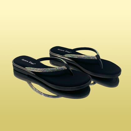 Rhinestone Flip Flops-Black / 36