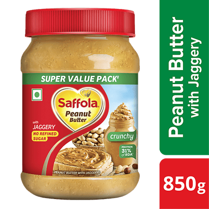 Saffola Peanut Butter With Jaggery, Crunchy - No Refined Sugar, 850 g Jar
