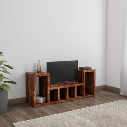 Wooden Twist CAJA Solid Sheesham Wood TV Unit for Living Room-Brown