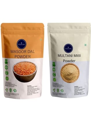 Vedicine Masoor Dal Powder (RED LENTILS) and Multani Mitti Powder For Face and Skin (200 g)