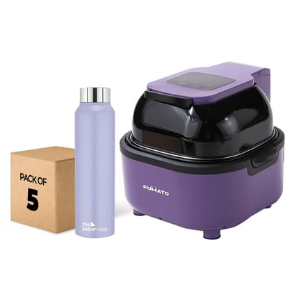 The Better Home FUMATO Aerochef Pro Air fryer With Digital Screen Panel 6.8L Purple  Stainless Steel Water Bottle 1 Litre Pack of 5 Purple-The Better Home FUMATO Aerochef Pro Air fryer With Digit